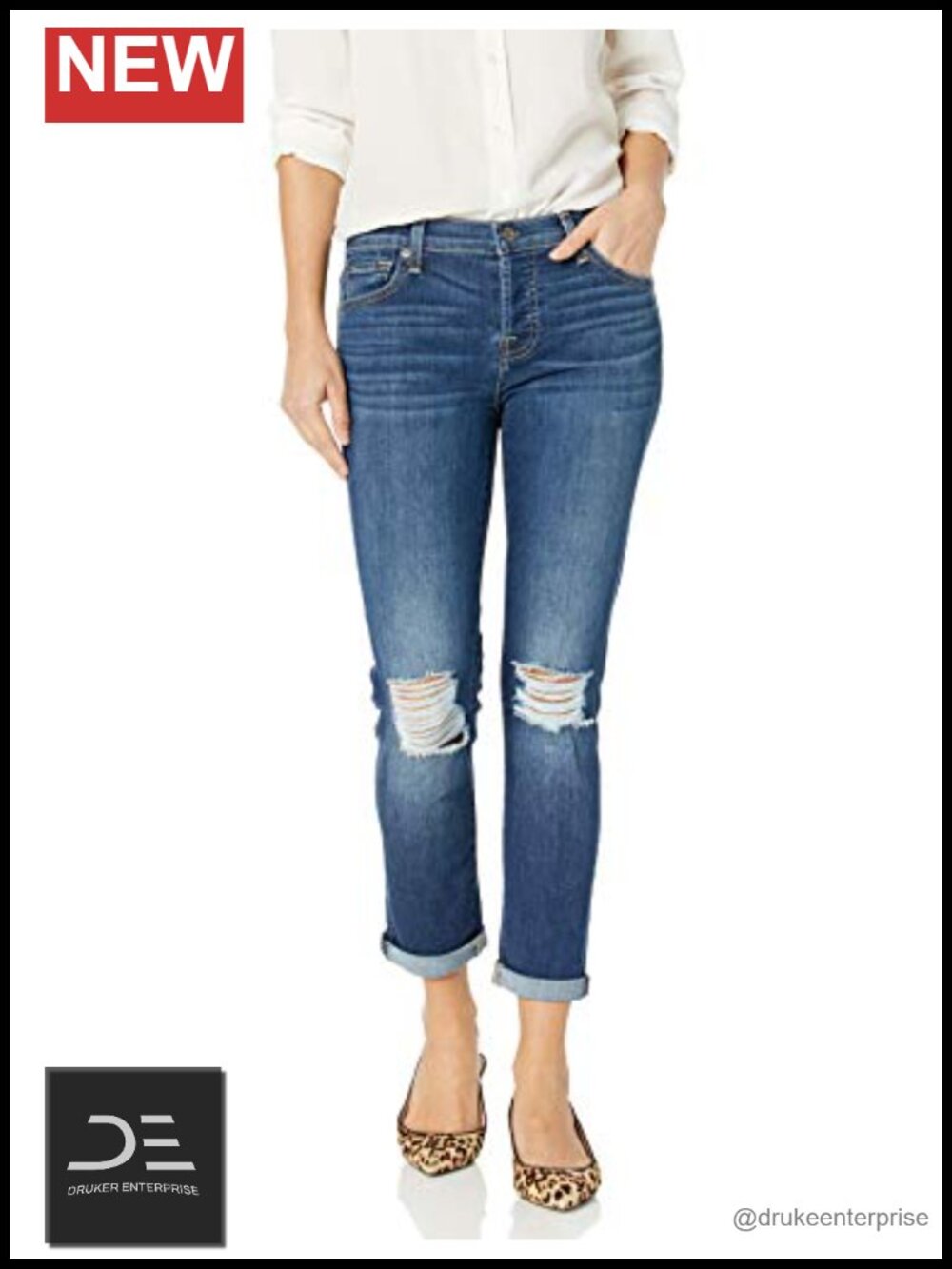 Destroyed Boyfriend Mid Rise Stretch Denim Jeans